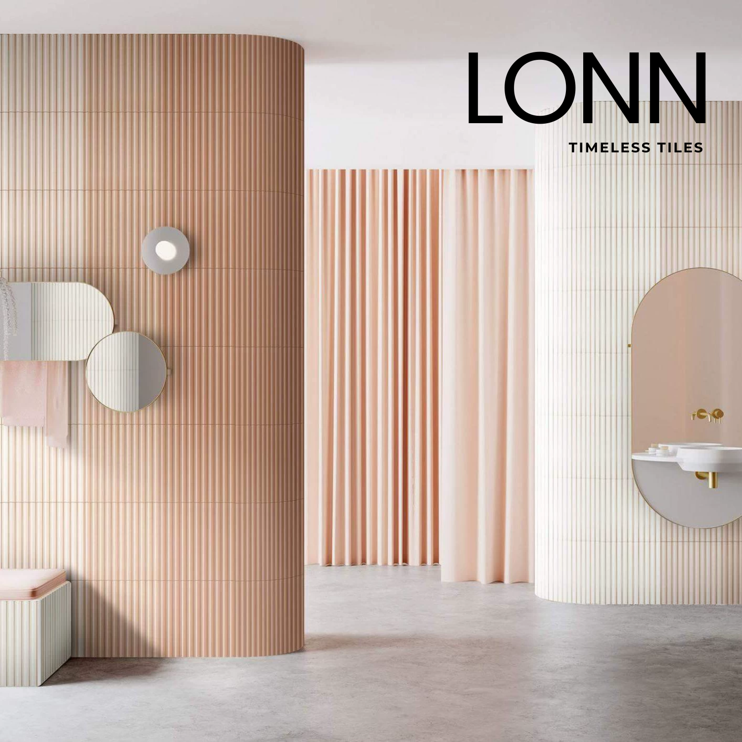 โมเสค TIMELESS TILES รุ่น LONN 29X30 ซม. สีเบจอ่อน SOFT BEIGE โมเสกแท่งทรงโค้งครึ่งวงกลม